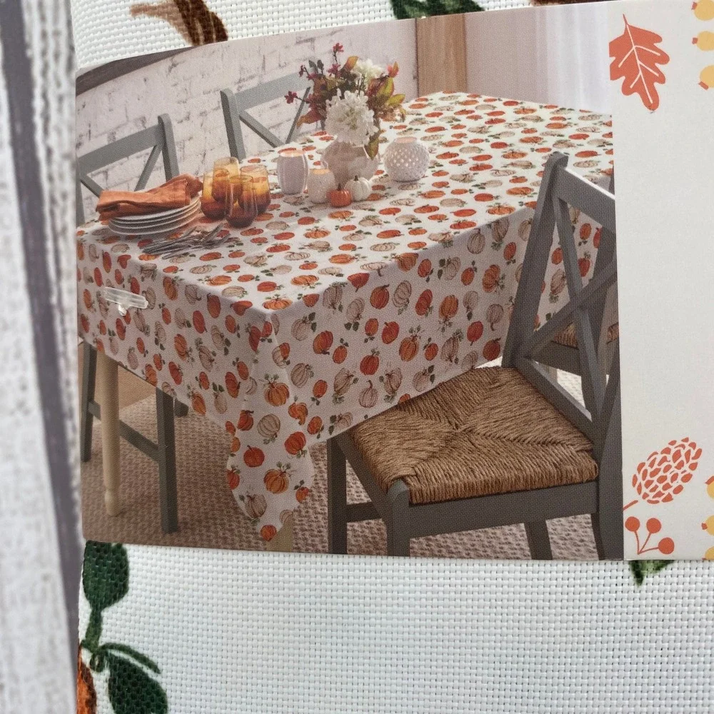 Rachel Ashwell Farmhouse Tablecloth 60x84 Pumpkin Fall Harvest Autumn Rustic